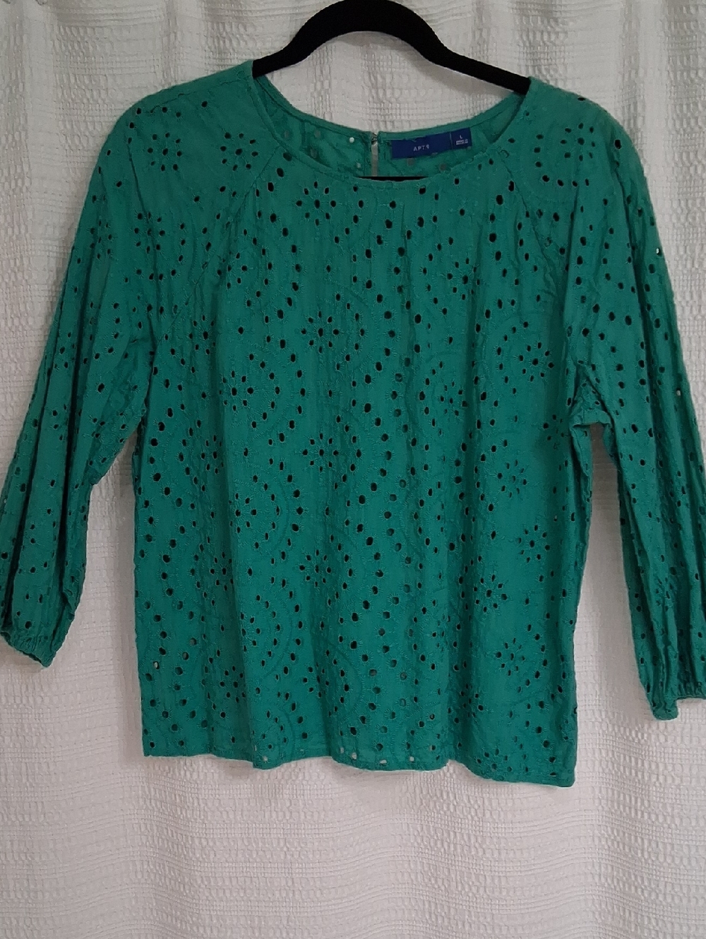 Apt. 9 Teal Eyelet Cotton Long-Sleeve Blouse